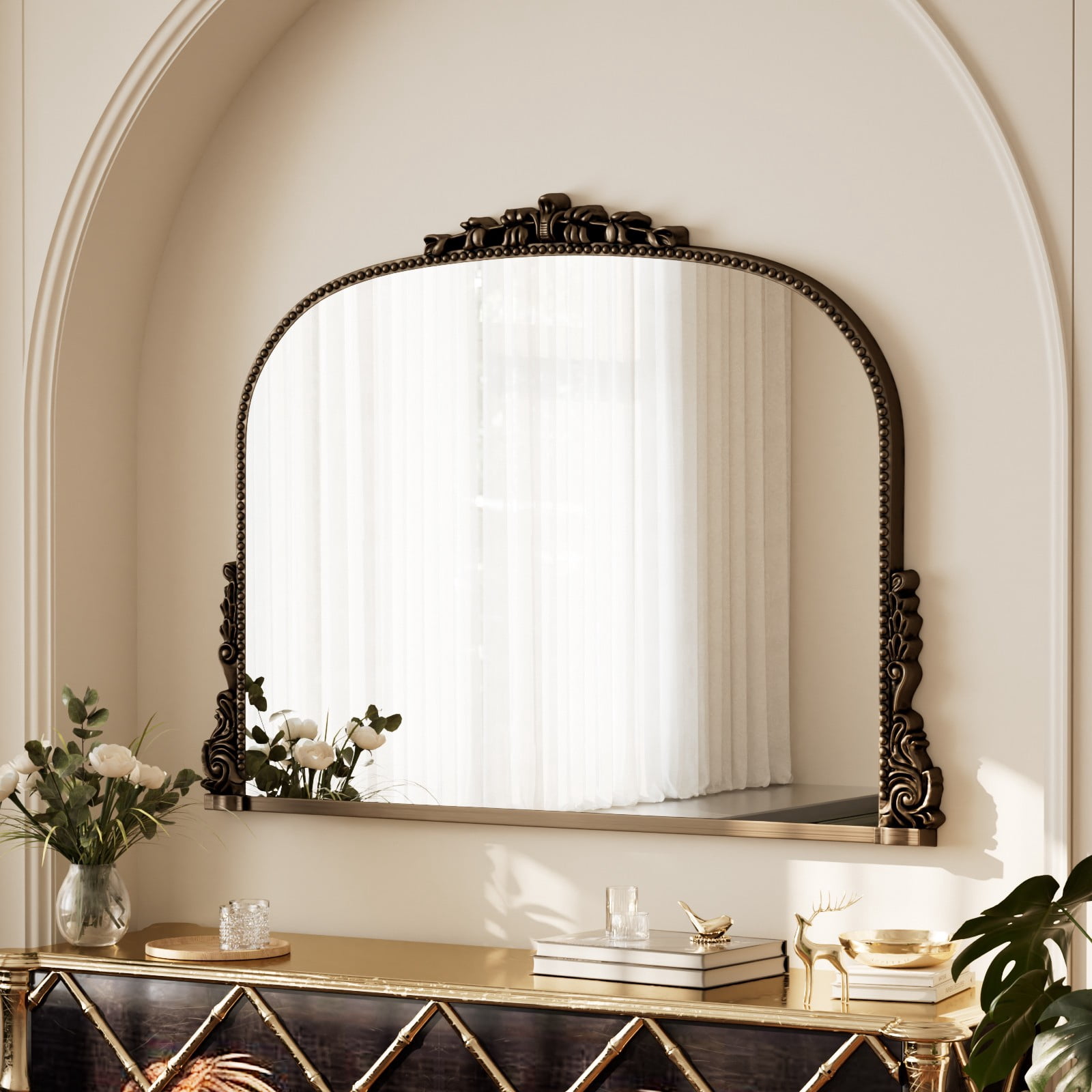 SHATTERVIEW 36"x 27" Bathroom Mirror Vintage Wall Mirror Arched Vanity Mirror Vintage Home Decor, Antique Bronze