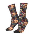 thumbnail image 2 of Uemuo Skulls and Flowers Pattern Women's Crew Socks, Soft Durable Breathable Moisture-Wicking with Odor Control Cotton socks, 2 of 9