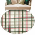 thumbnail image 6 of Green Red Plaid Christmas Round Rug 5ft Washable Circle Kitchen Rugs Non Slip Xmas Checkered Buffalo Large Area Rug Indoor Floor Carpet for Bedroom Living Room Home Office Dining Room Nursery, 6 of 8