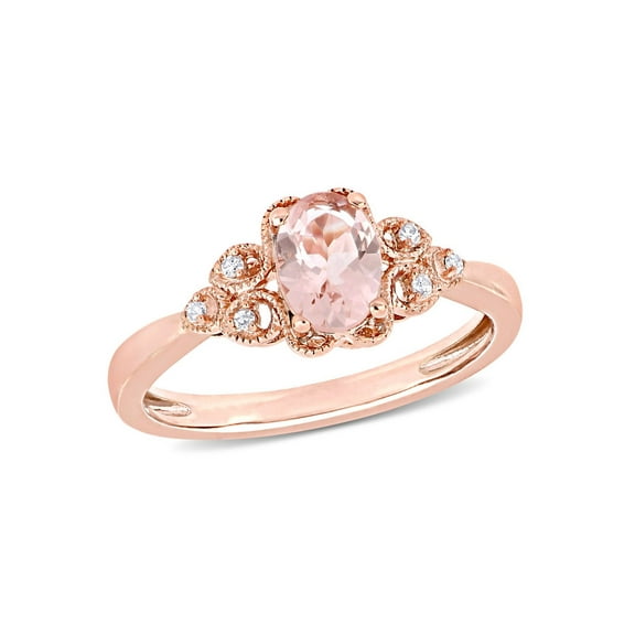 3/4 Carat (Ctw) Morganite Filigree Ring in 10K Rose Pink Gold with Diamonds for Women