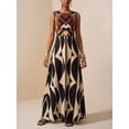 thumbnail image 4 of Black Geometric Print Sleeveless Maxi Dress For Summer Festival, Vacation, Beach, Street Style, 4 of 8