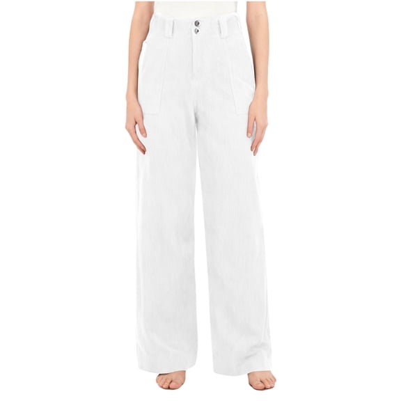 Antqov Corduroy Pants Women, High Waist Solid Color Button Zipper Wide Leg Straight Leg Pants with Pockets, Daily Work Comfy Outdoor Casual Soft Pants