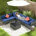 thumbnail image 3 of Homrest 7 Piece Patio Furniture Set with Adjustable Bracket All-Weather Wicker Conversation Set with Coffee Table for Porch Garden Backyard (Blue), 3 of 9