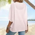 thumbnail image 7 of Htigea Women's Kimono Cardigan Eyelet 3/4 Sleeve Open Front Cardigans Lightweight Summer Beach Cover Ups Pink 2XL, 7 of 7