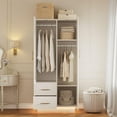 thumbnail image 6 of 2-Door Storage Cabinet with Glass Door,Contemporary Wooden Organizer Cabinet with Hanging Rods and 2 Drawers,Bedroom Armoire with Stable Foundation for Bedroom and Living Room（ship in 2 boxes）, 6 of 9