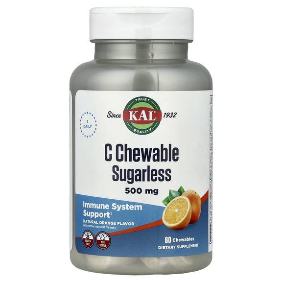 KAL C Chewable Sugarless, Natural Orange, 60 Chewables