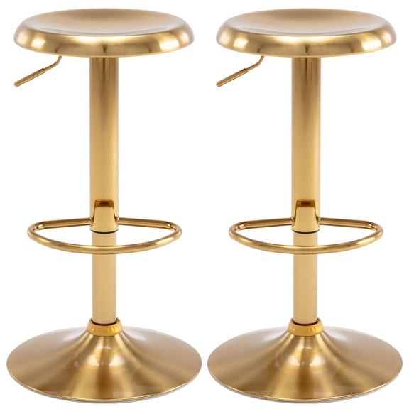 Swivel Bar Stools Set, Adjustable Height Counter Chairs, Round Airlift Stool, Kitchen Island Dining Pub Seating, Modern Retro Brushed Metal Furniture, Gold Set Of 2