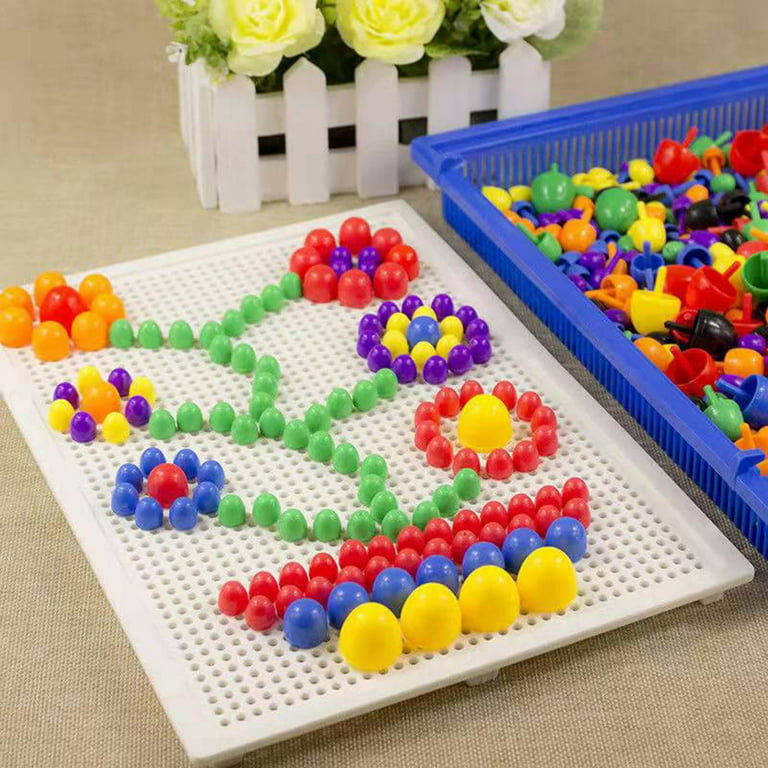 Educational Mushroom Nails Pegboard Jigsaw Peg Board Brain Teaser Mushroom Peg Puzzle for Preschool Sorting Toy Age 3+ Boys and Girls 296pcs Nail