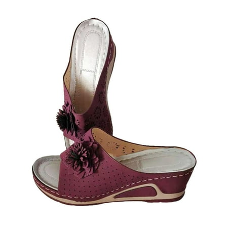 

Flower Wedges Flip For Women High Quality Summer Sandals for Beach Sandals Purple 39