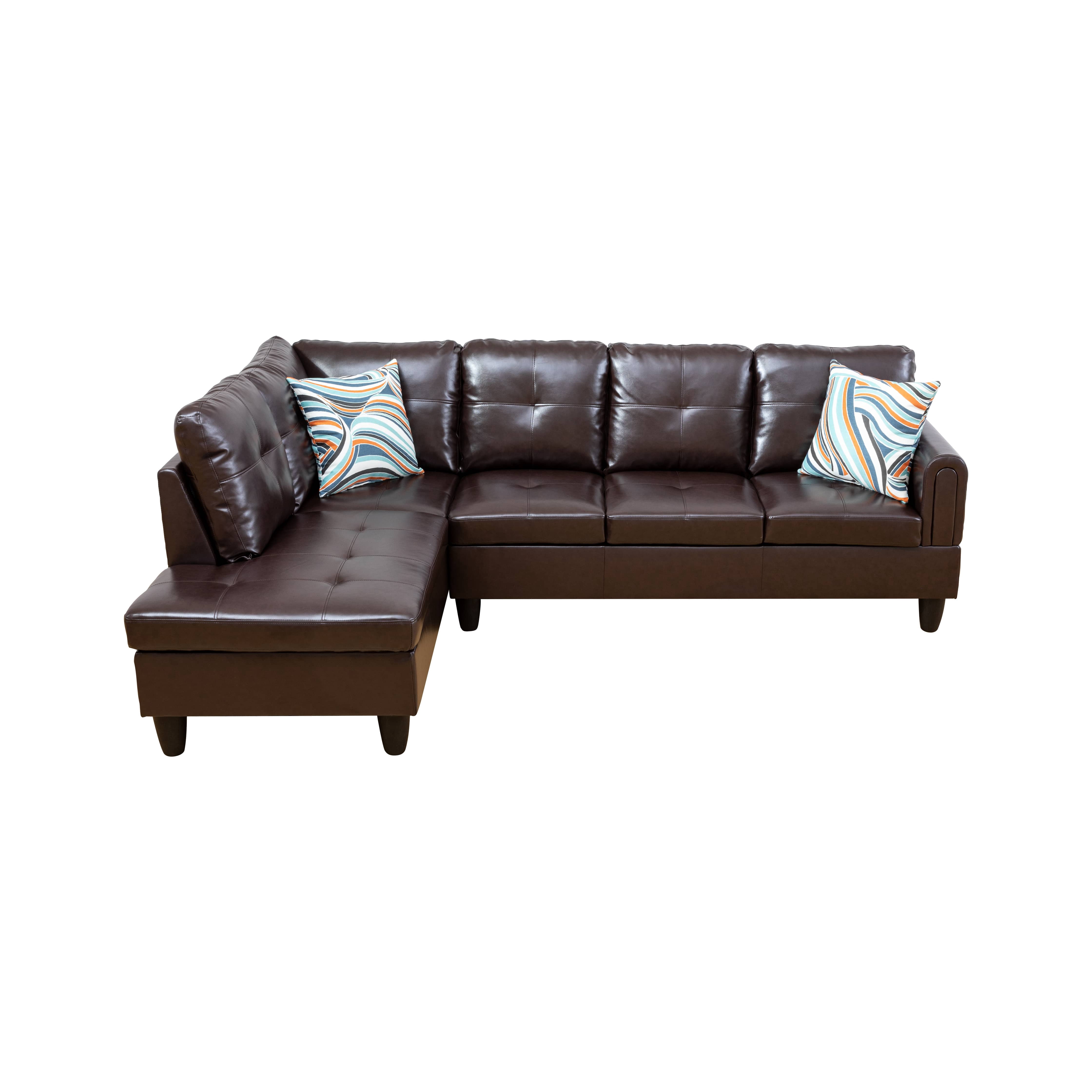 MAYEERTY 97" Modern 3-Piece Faux Leather Upholstery Sectional Couch for Living Room，Brown