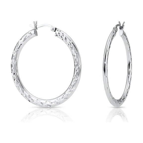 Tilo Jewelry .925 Sterling Silver Skinny Hoop Earrings with Hand Engraved Details | 1.5 Inch | Women & Unisex