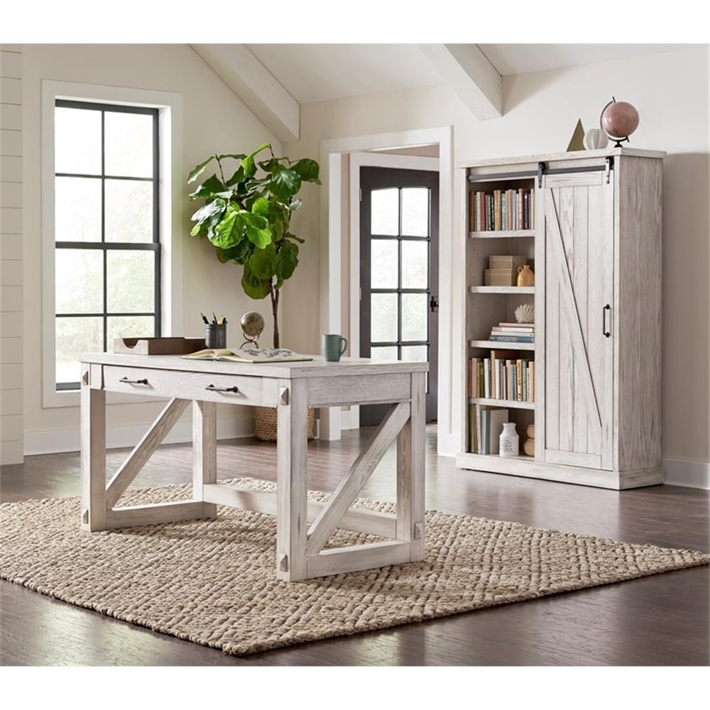 Martin Furniture Avondale 8-Shelf Wood Bookcase with Sliding Door in White