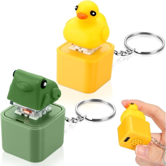 2 Pcs Croaking Frog Duck Keychain Noise Maker Frog Fidget Rechargeable Adults Fidget Keyboard Clicker with Colorful Lights Fun Portable Anxiety Relief Sensory(RL)