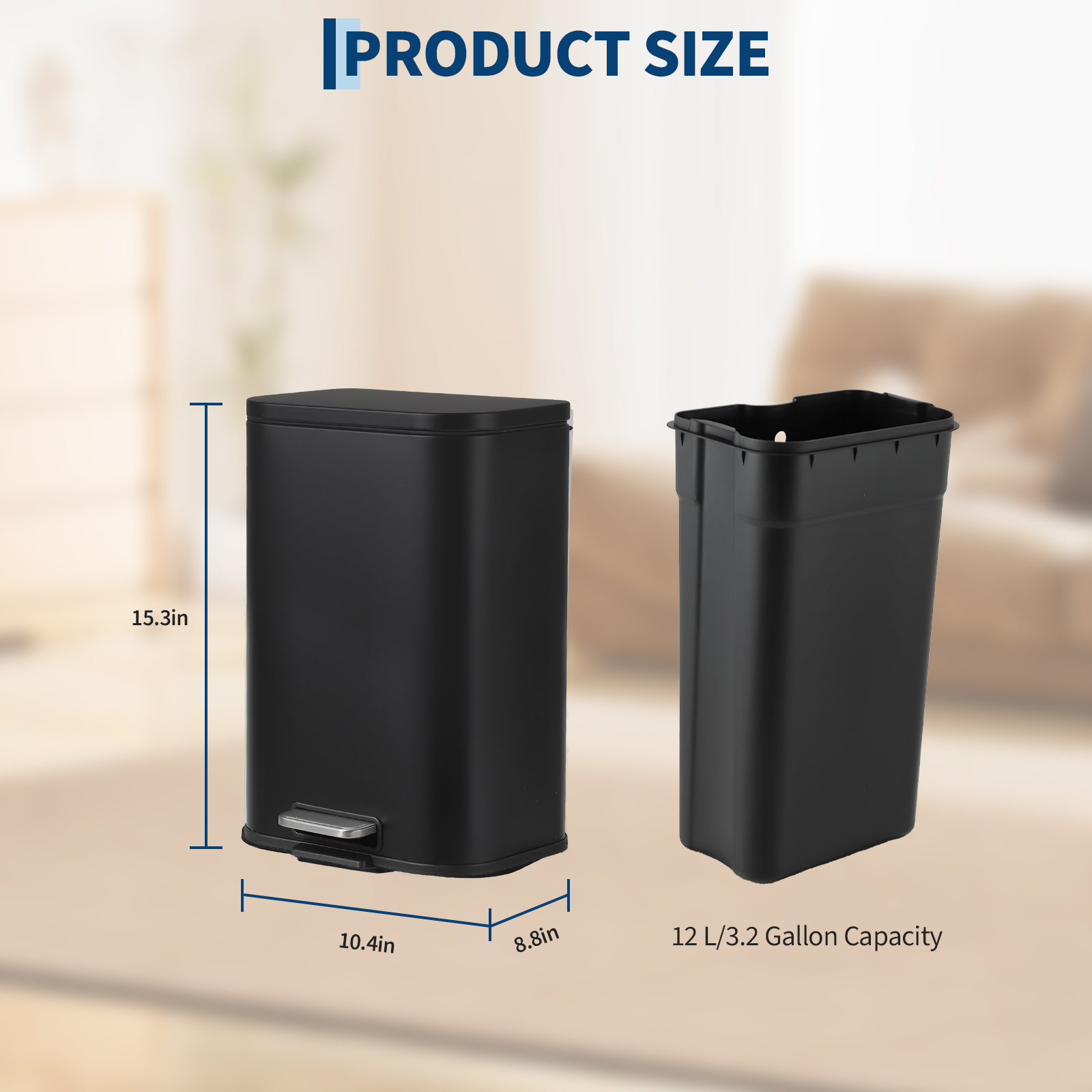 Trash Can for Kitchen, Stainless Steel Garbage Can with Soft-Close Lid, Removable Inner Bucket, Fingerprint-Proof Recycling Bin for Home Office Bedroom