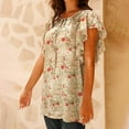 thumbnail image 3 of Nmnitkp Women's Casual Dressy Tops Floral Ruffle Pleated Short Sleeve Tops Cute Boho V Neck Loose Blouses Summer Shirts S-2XL, 3 of 8