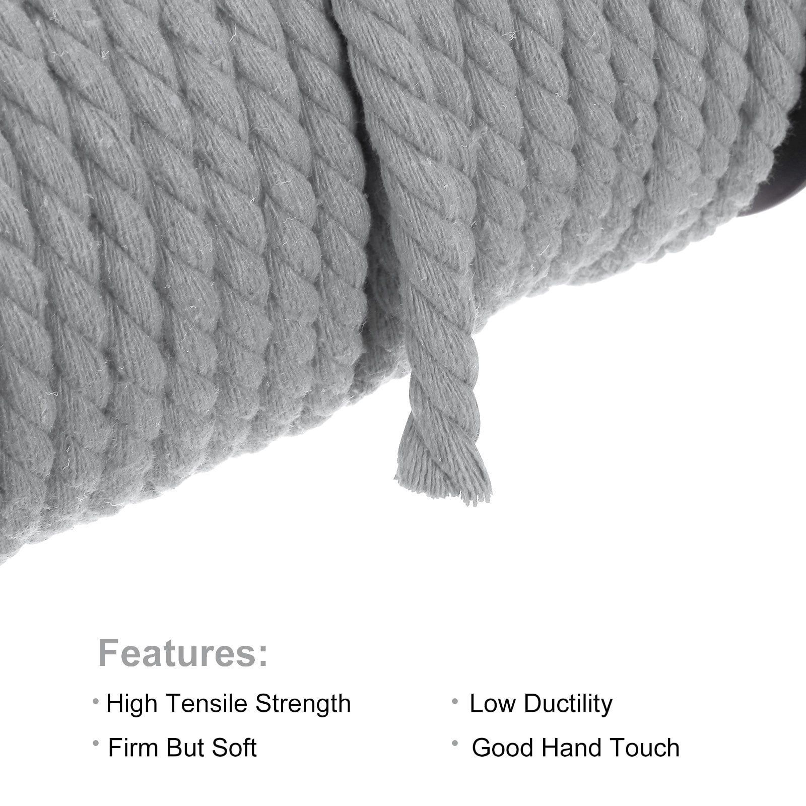 Cotton Rope 3 Strand Twisted Braided Rope Cord, White Gray 40m/47 Yard 8mm Dia for Wall Hanging, Plant Hanger