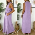 thumbnail image 4 of Women's Summer Dresses Collared V Neck Sleeveless Sundress with Side Slit Casual Vacation Maxi Dress Purple L, 4 of 5