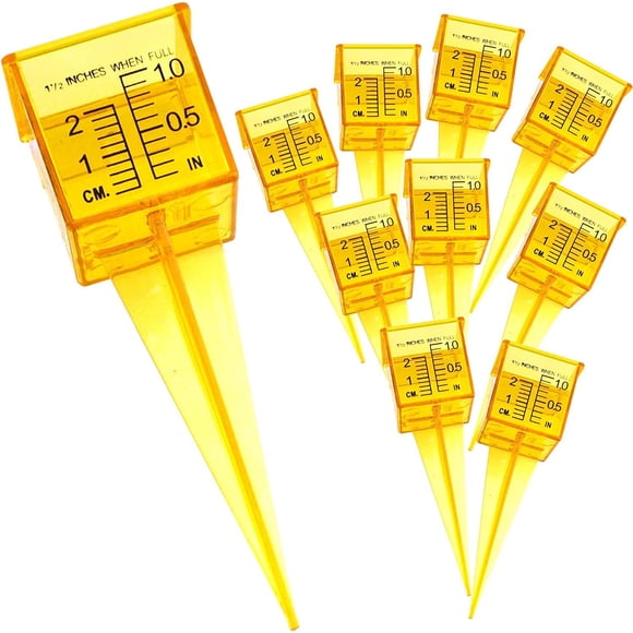 Paquete de 10 medidores de lluvia/aspersores de 1,5 pulgadas, boca ancha, herramienta de medición de agua para exteriores, color amarillo brillante