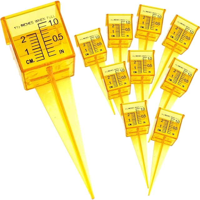 Paquete de 10 medidores de lluvia/aspersores de 1,5 pulgadas, boca ancha, herramienta de medición de agua para exteriores, color amarillo brillante