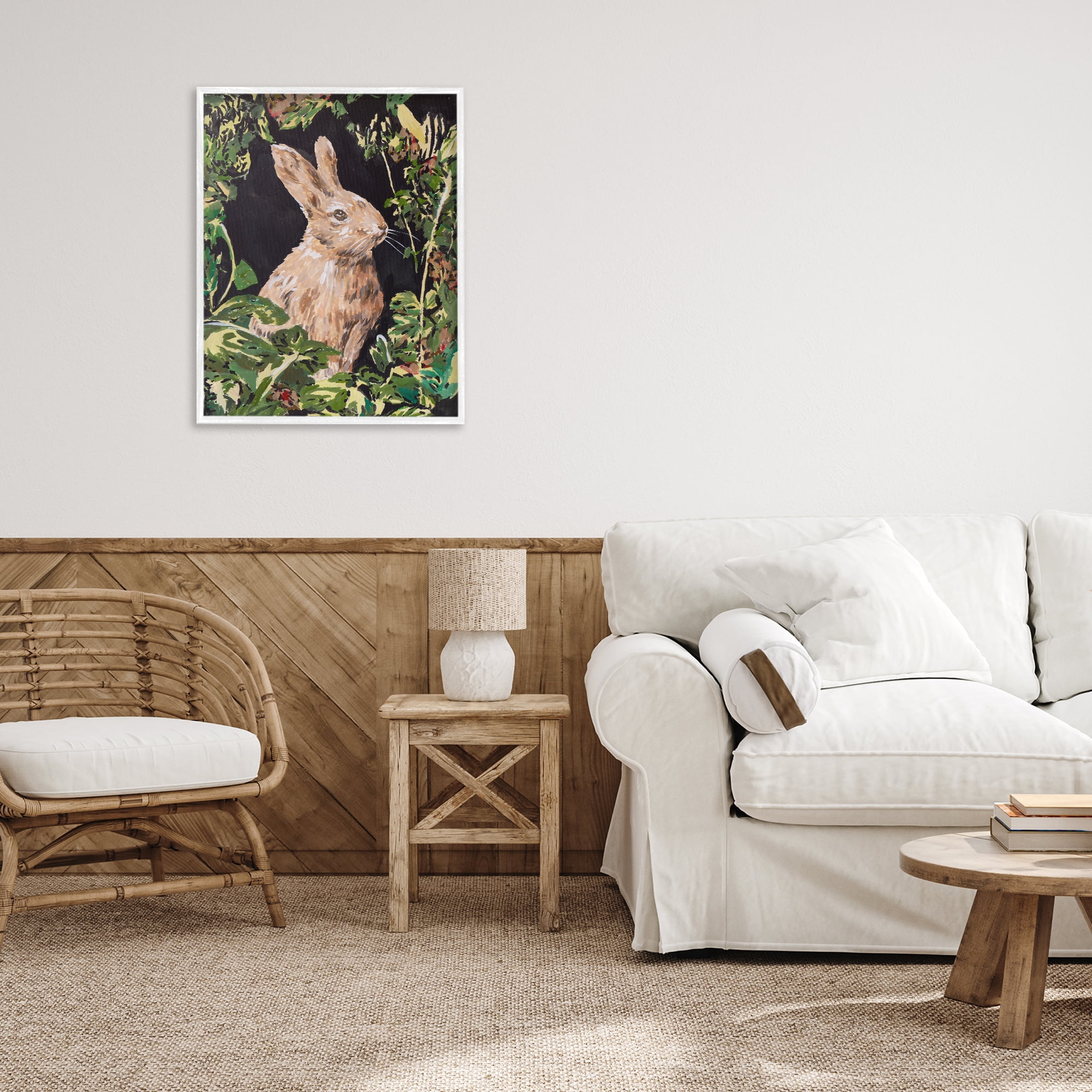 Stupell Industries Wreathed Botanicals Rabbit White Framed Giclee Art, design by Melissa Wang