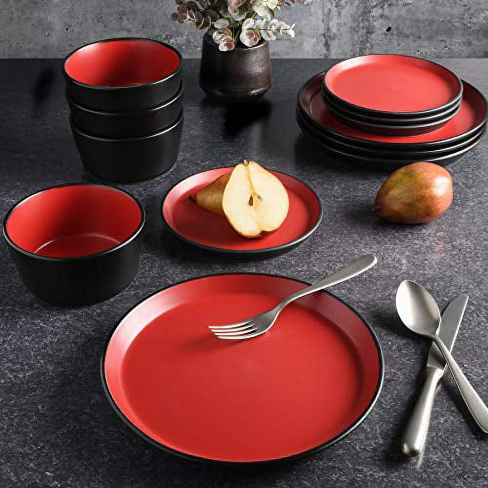 Gibson Soho Lounge Rachel 12 Piece Coupe Dinnerware Set, Matte Red