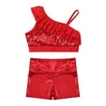thumbnail image 3 of Doomiva Kids Girls Sequin Ruffle Crop Top with Shorts Set Sport Workout Gymnastics Dance Outfit Tracksuit Red 10, 3 of 7