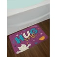 thumbnail image 2 of Hug Bath Mat, Happy Colorful Doodle of Cat Tea Cup Tiny Hearts and Hug Me Lettering, Plush Bathroom Decor Mat with Non Slip Backing, 29.5" X 17.5", Multicolor, by Ambesonne, 2 of 2
