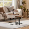 thumbnail image 2 of Nesting Coffee Table, Round Coffee Table for Living Room, Nesting Table with Wooden Tabletop and Sturdy Metal Frame, Stacking Living Room Tables Nesting End Table Set of 2, Rustic Brown, 2 of 19