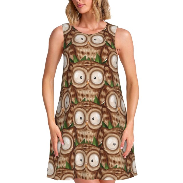 Balery Beautiful Owl Vestidos de verano para mujer con estampado: vestido holgado sin mangas, vestido playero informal y cómodo para días calurosos.
