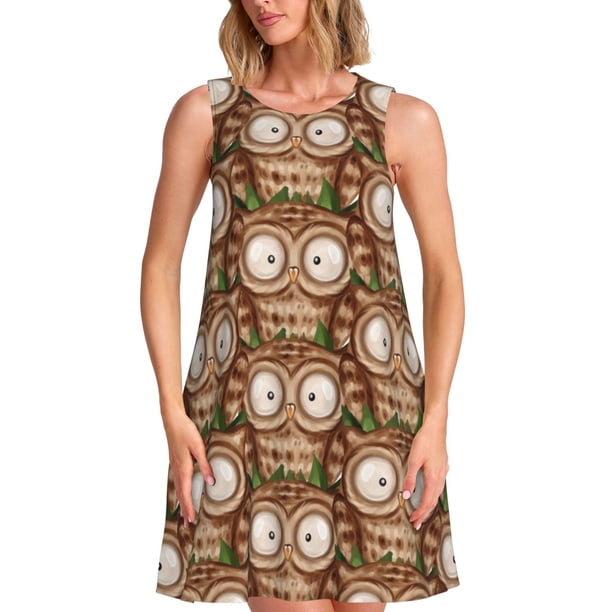 Balery Beautiful Owl Vestidos de verano para mujer con estampado: vestido holgado sin mangas, vestido playero informal y cómodo para días calurosos.