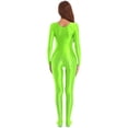 thumbnail image 4 of TiaoBug Womens Oil Shiny Bodystocking Long Sleeve Full Body Jumpsuit Gymnastic Workout Leotard Bodysuit Fluorescent Green M, 4 of 7