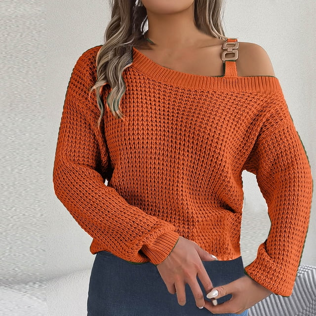 Puntoco suéter moda mujer Casual manga larga fuera del hombro sólido acrílico tops blusa Navidad liquidación Puntoco Puntoco-733