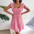 thumbnail image 1 of Robes d'Été Robe de Mode Femme Été Casual Col Carré à Manches Courtes Robe Imprimée Rose M, 1 of 8