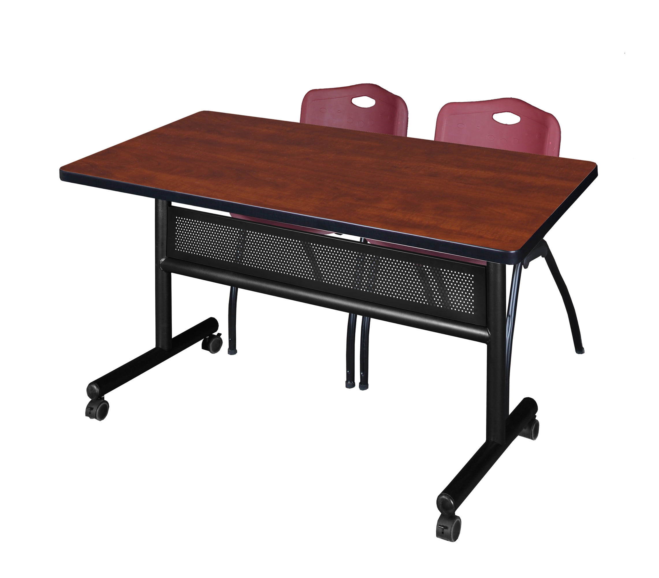 48" x 30" Flip Top Mobile Training Table with Modesty Panel Cherry and