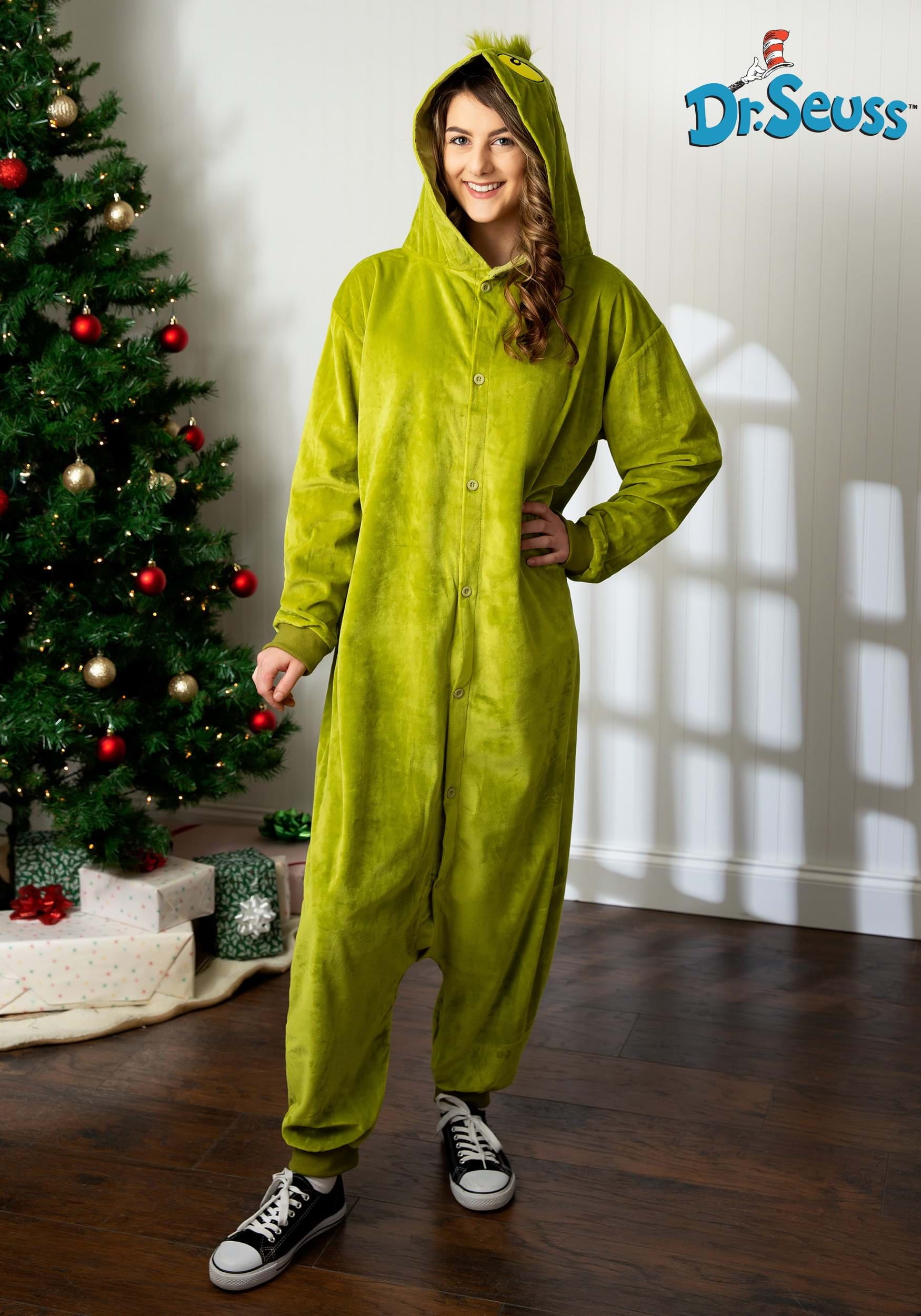 The Grinch Adult Onesie Costume Cozy Pajamas Bodysuit Outfit