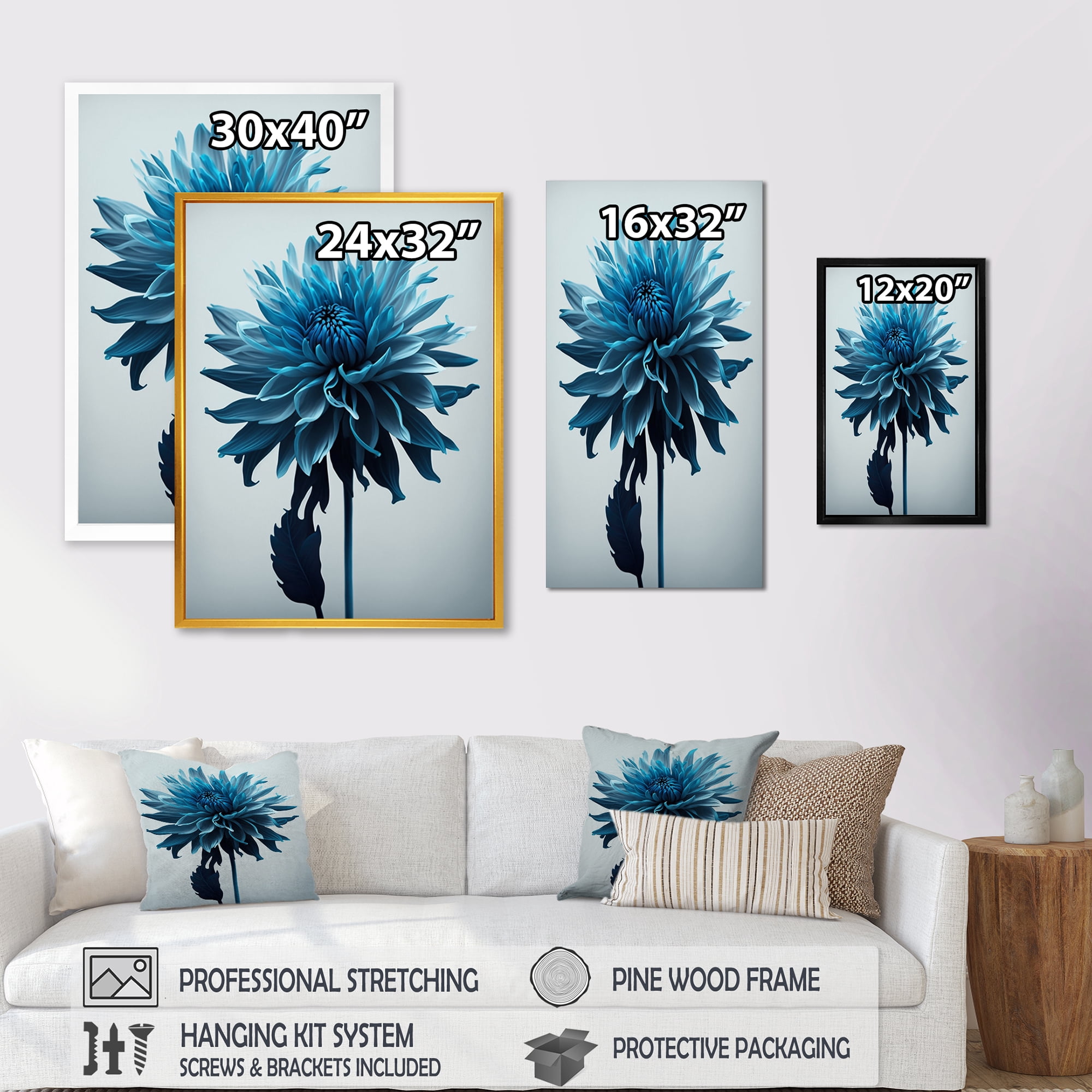Designart Hyperrealistic Blue And White Flower III Canvas Wall Art