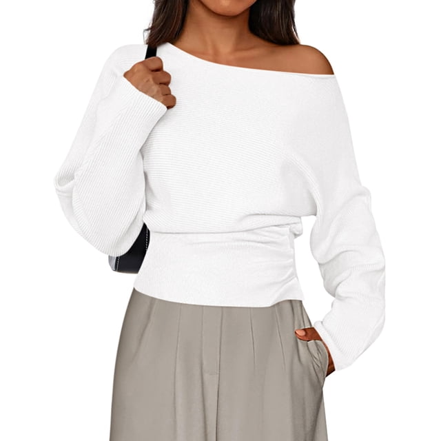 Suéter PRETTYGARDEN para Mujer, Hombros Descubiertos, Blanco, Talla M