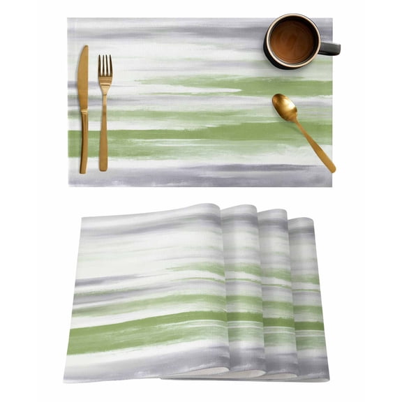 Sage Green Grey Ombre Placemats Set of 6, Abstract Art Oil Painting Modern Placemats for Dining Table, Place Mats for Kitchen Tabletop, Waterproof Wipeable Dining Table Mats Set