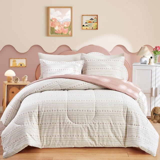 Set de edredón Joyreap de algodón con estampado floral para niñas, tamaño queen