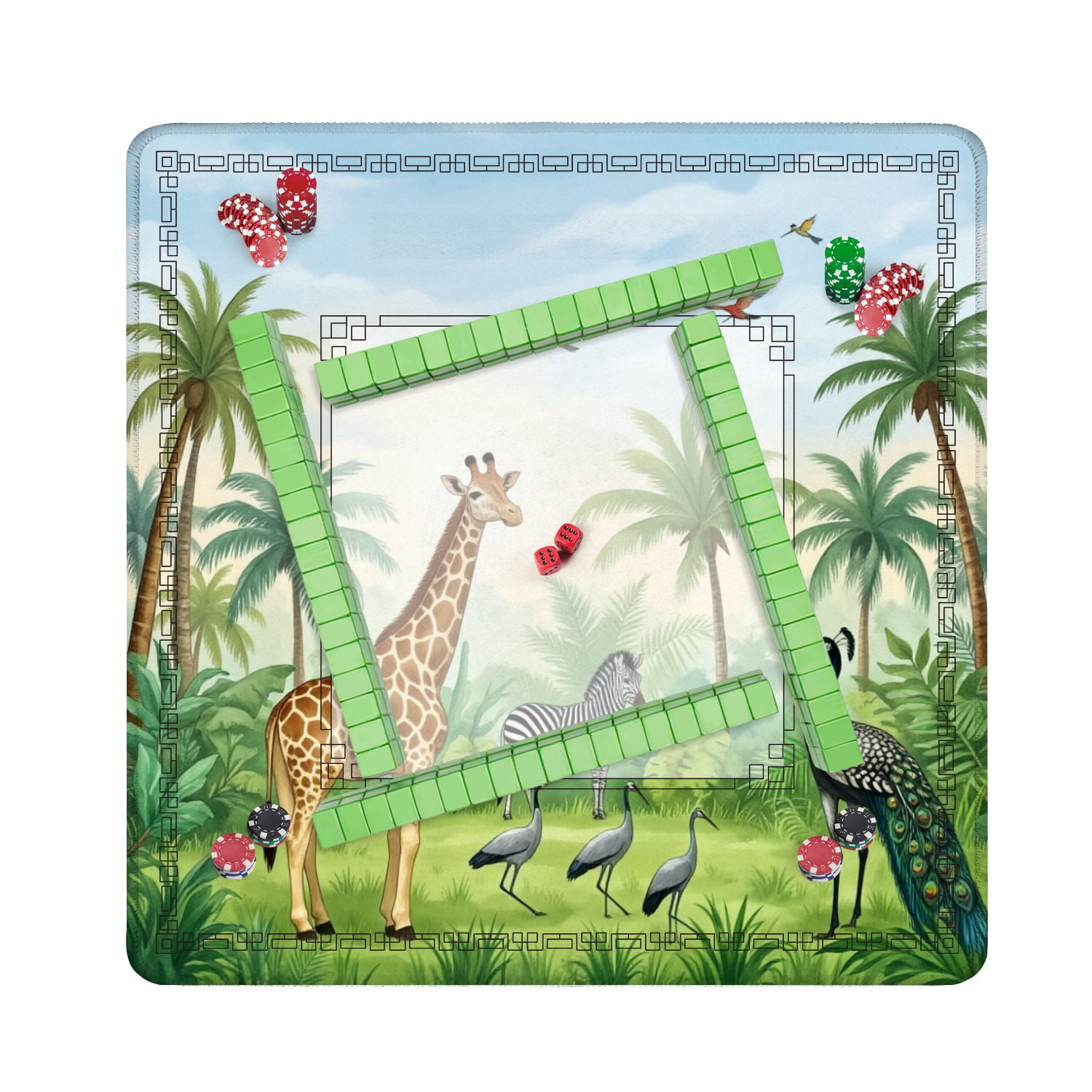 Mahjong Mat 31.5" x 31.5" Tropical forest wild mural jungle birds animal Non-Slip Noise Reduction American Mahjong Tiles Table Cover for Dominoes Poker Card Board Games Gift