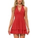 thumbnail image 1 of Vestido Halter para Mujer Inspire Chic con Escote en V Profundo y Espalda Descubierta, Vestido Mini de Fiesta Rojo XS, 1 of 6