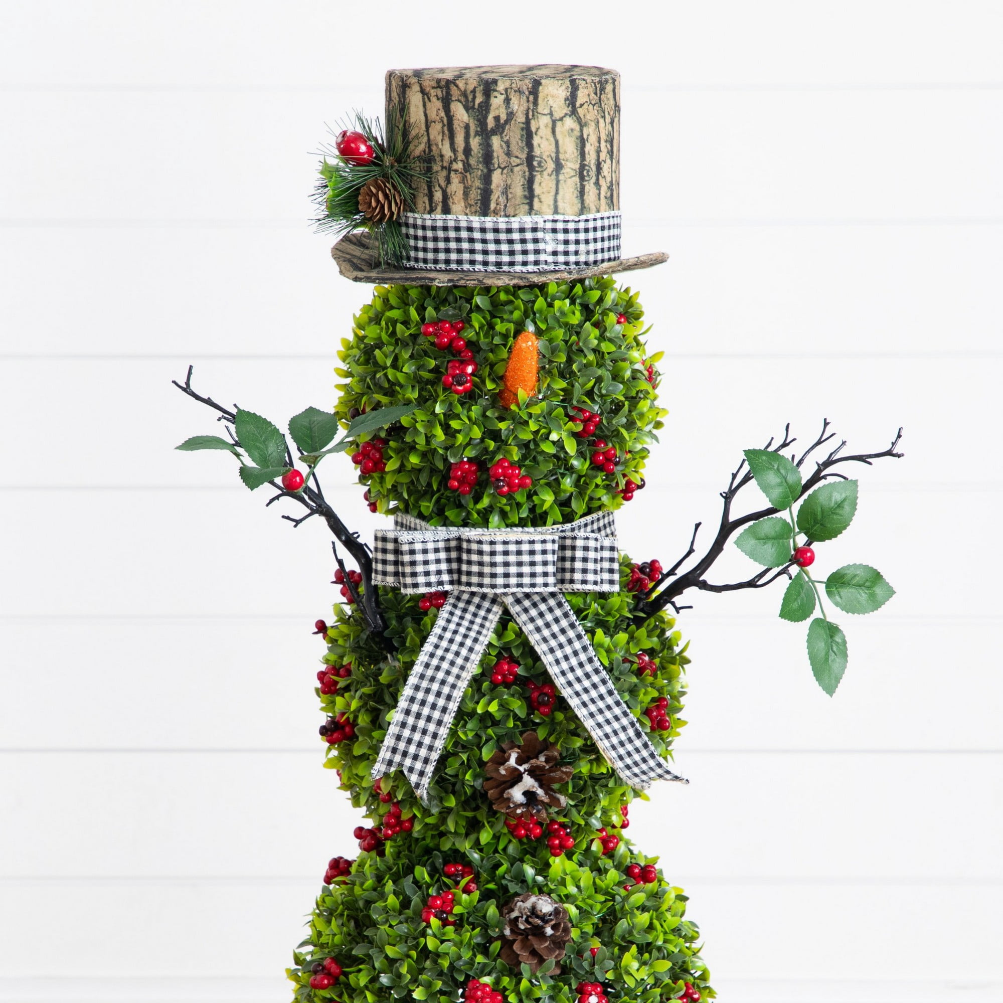 42in. Pre-Lit Artificial Christmas Boxwood Snowman Topiary Tree with 45 LED Lights in Decorative Planter