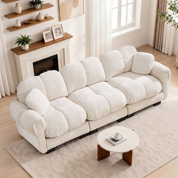 FFH 103.9" Modular Sectional Sofa, Modern Chenille Deep Seat Cloud Couches for Living Room, Apartment, Office, 3-Seat, Beige