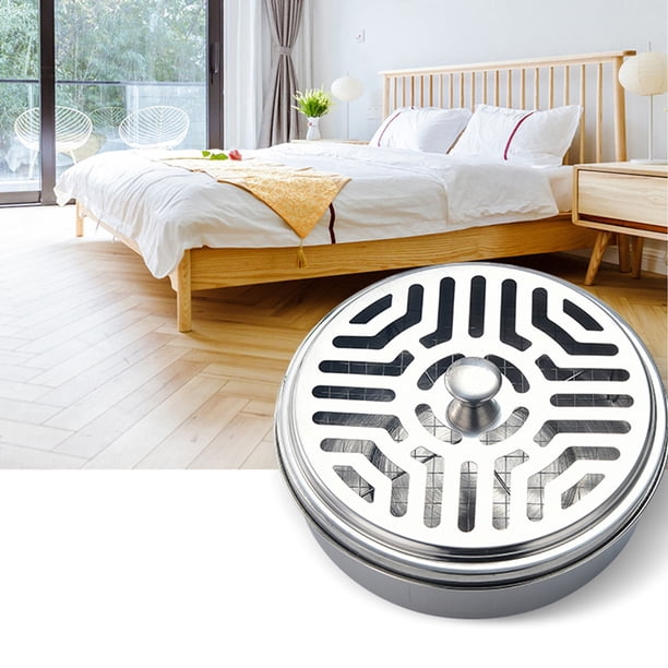 Soporte redondo para bobina de mosquitos, disco de bobina para mosquitos de acero inoxidable, bandeja portátil para bobina de mosquitos con cubierta hueca