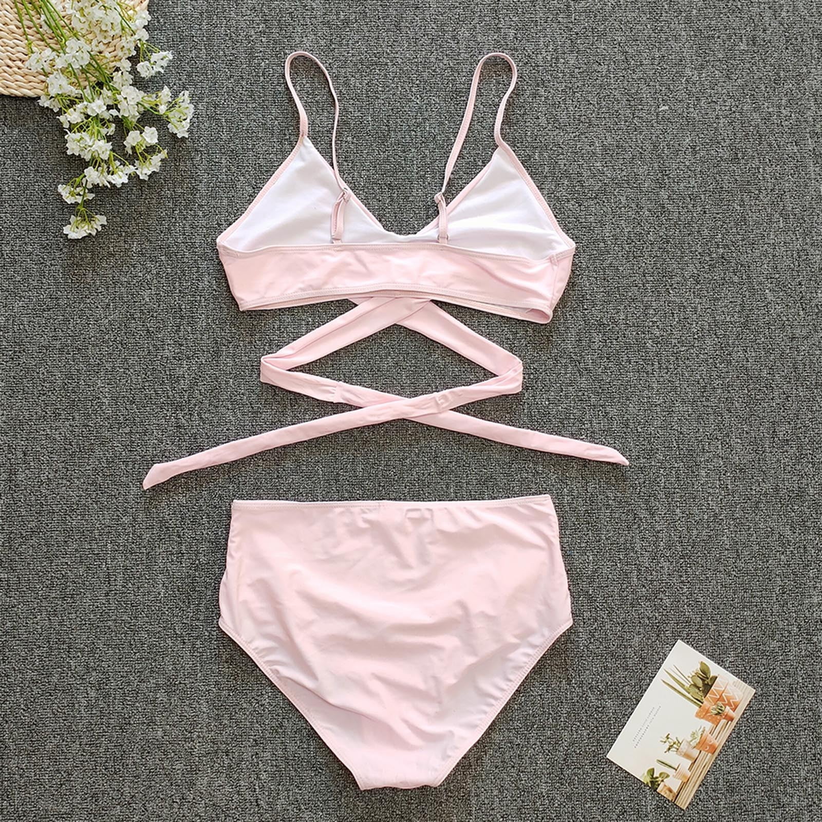 Eashery Bikini Top For Women Large Bust Womens High Waisted Bikini Set Tie Knot High Rise Two Piece Swimsuits Bathing Suits Pink