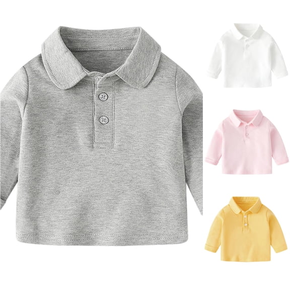 lnmuld Back to School Boys Girls Toddler Kids Long Sleeve Solid Heather Three Button Soft Knit Polo Shirts Breathable Kindergarten Uniform Tops Size:18-24 Months