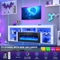 thumbnail image 5 of 71'' Floating Fireplace TV Stand for 75/80''TV with 40'' Fireplace, LED Modern White High Gloss Entertainment Center w/lights, Power Outlet, Adjustable Shelf, 2-Tier TV Console Cabinet with Storage, 5 of 9