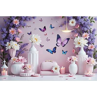 Childr's Enchanted Birthday Party Photoz Backdrop Pink Purple Balloons Hanging Flower Spring Photography Background