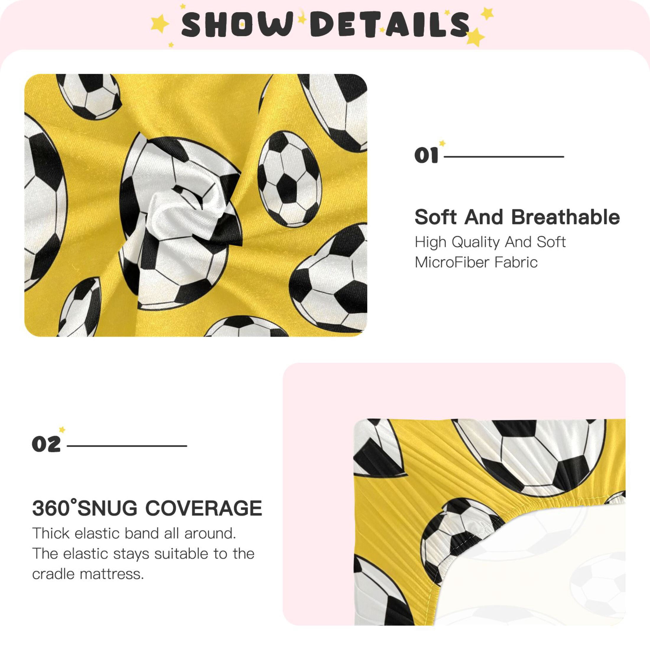 Baby Essentials 52”x 28”- Standard Cotton-like Modal Elastic- Yellow Football Design Crib Sheets for Newborns and Toddlers