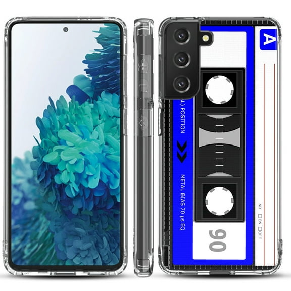 Shockproof Hybrid Bumper Phone Case for Samsung galaxy S21  5G / S21 Plus 5G, by OneToughShield ® - Cassette Blue